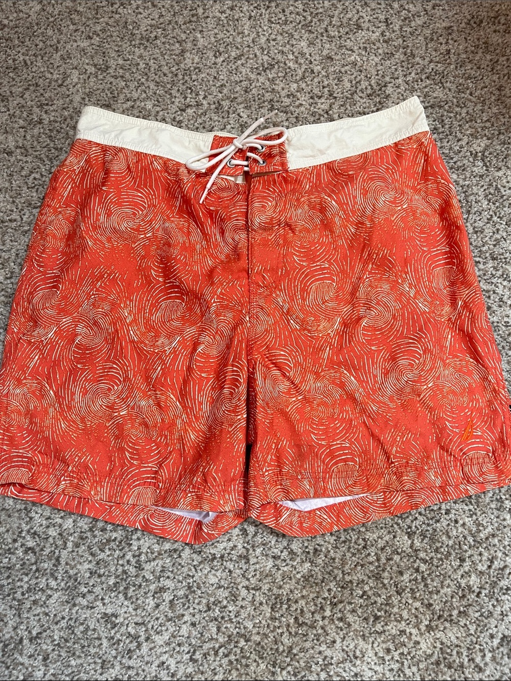 Nautica Orange Swirl Swim Shorts with White Waist